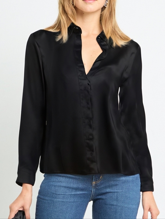 Kourt Tops - NWT Kourt Black Satin Button-Up Shirt